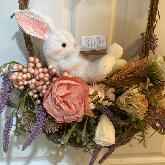 Floral Bunny Wreath with Peach and Purple Accents - Picture 1 of 10